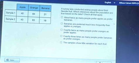 Solved English Allison Calvert SSPS 1 A Survey Was Conducted Asking