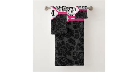 Floral Black And White Damask Bath Towel Set Zazzle