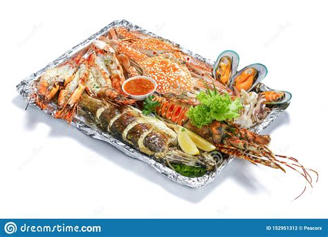 Grilled Mixed Seafood Platter Set : Lobster, Fish, Blue Clab, Big Prawn ...