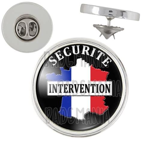 Pins Rond Argenté 20mm Ecusson Sécurité Intervention France Tricolore