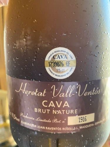 Joan Raventos Rosell Cava Heretat Vall Vent S Brut Nature Vivino Us