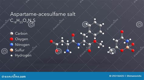 Aspartame-acesulfame Salt Molecule 3d Rendering, Flat Molecular Structure with Chemical Formula ...