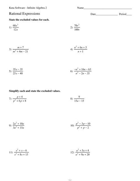 Simplifying Rational Expressions 2 Kuta Software Worksheets Library