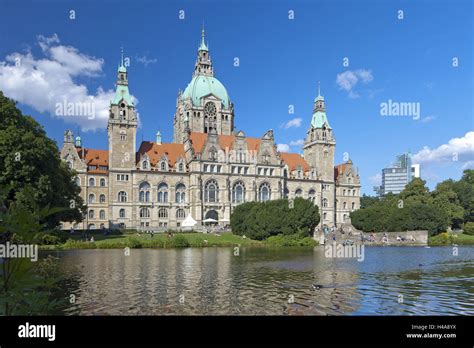 Germany Lower Saxony Hannover New City Hall Maschteich Stock Photo