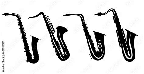 saxophone silhouette, vector high quality, white background Stock ...