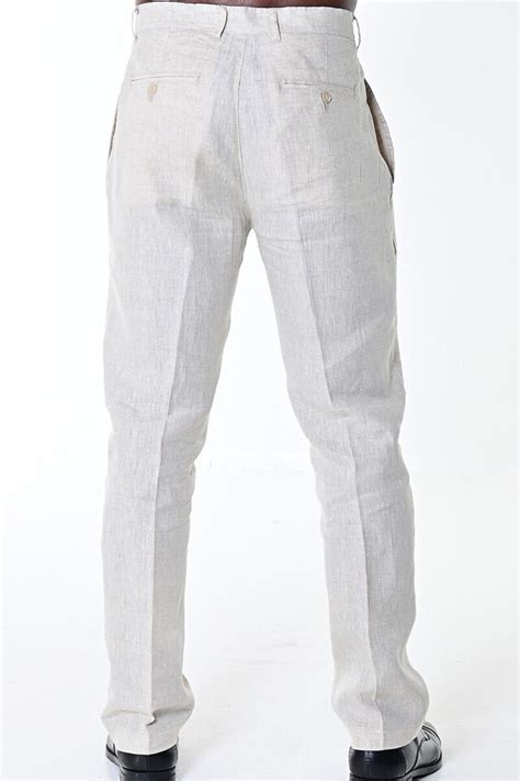 Mens Bohio Linen Natural Flat Front Casual Dress Pants