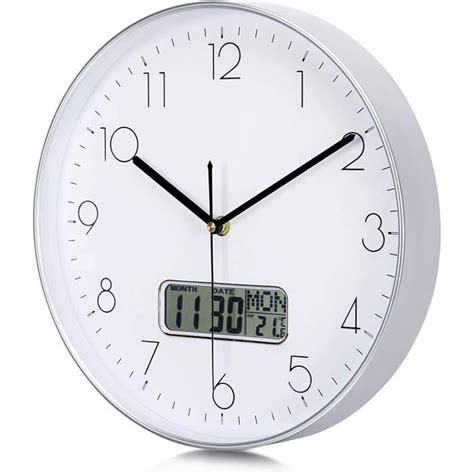 Pendule Et Horloge Murale Argent Moderne Date Jour Quartz Temperature