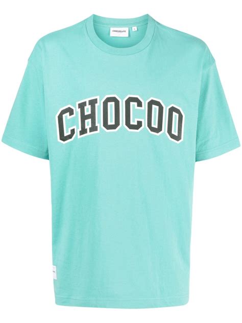 CHOCOOLATE Logo Print Cotton T Shirt Blue FARFETCH UK