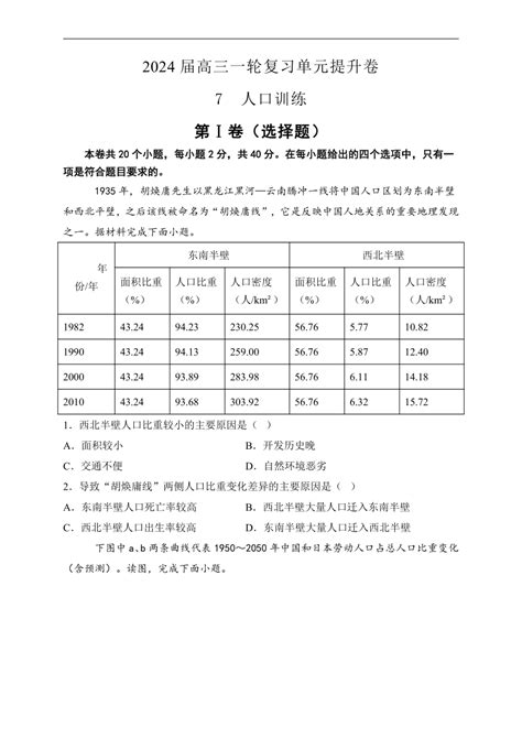 2024届高三地理一轮复习单元提升卷人口（含解析） 21世纪教育网