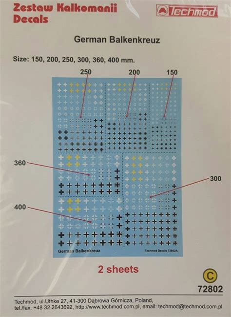 Techmod German Balkenkreuz Zestaw Kalkomanii Decals