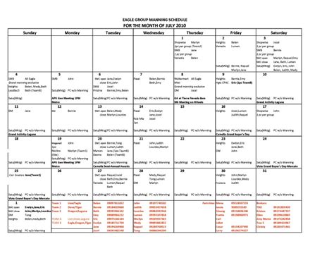 Manning Schedule