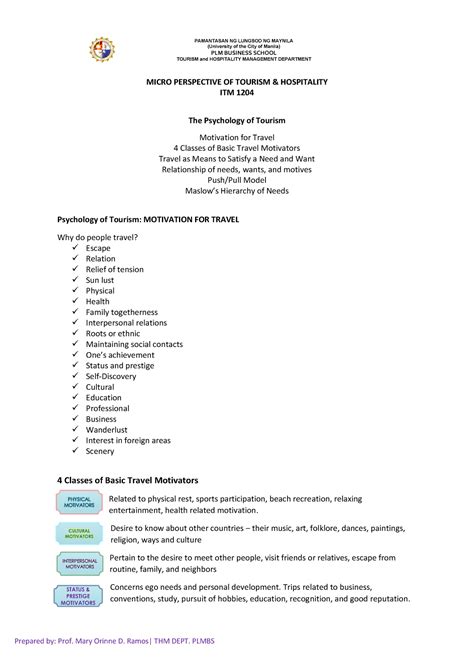 Micro Perspective OF Tourism BS In Hospitality Management Studocu