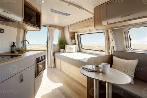 A close - up shot of a modern caravan interior, showcasing the well ...