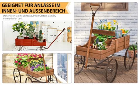 Costway Blumenst Nder Holzwagen Pflanzwagen Blumenwagen Mit Metall