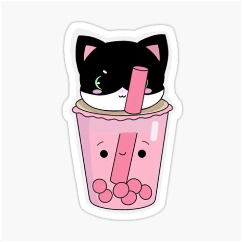 Strawberry Cat Bubble Tea Sticker For Sale By Melthemoose Redbubble