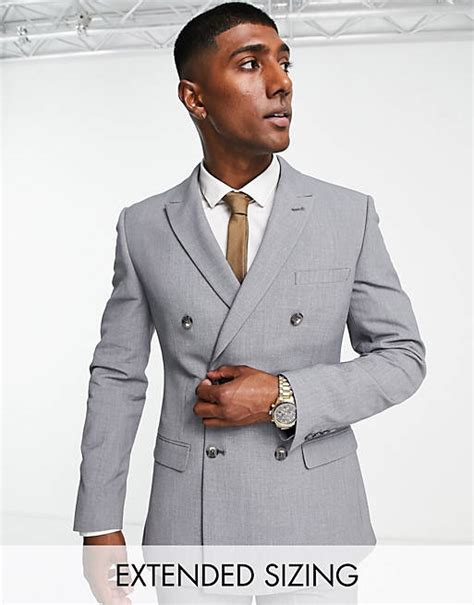 Asos Design Veste De Costume Très Ajustée à Double Boutonnage Gris