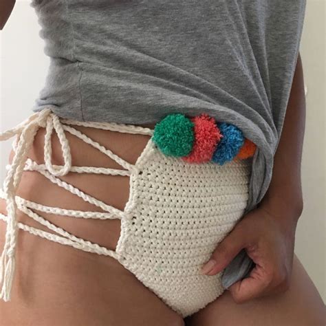 Rio Pom Pom High Waisted Crochet Bikini Bottoms Cheeky Etsy