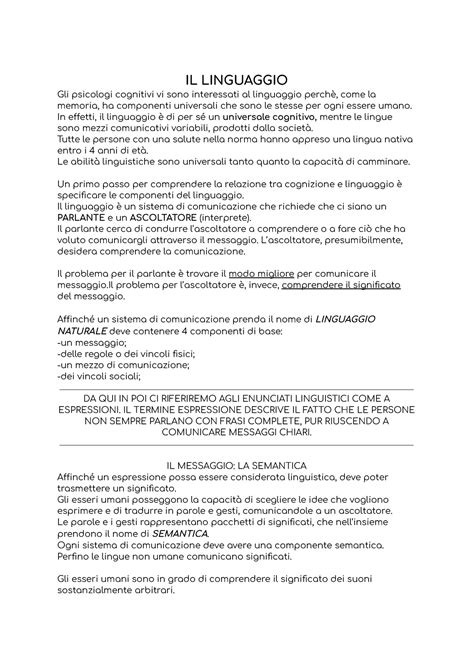 Psicologia Generale IL LINGUAGGIO Gli Psicologi Cognitivi Vi Sono