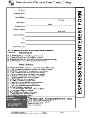 Fillable Online Expression Of Interest Form For Courses Quals On