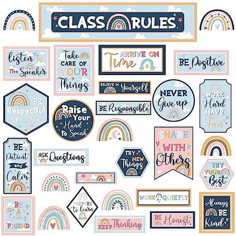 ClassÂ RulesÂ BulletinÂ BoardÂ DecorationsÂ BohoÂ RainbowÂ ClassroomÂ ...