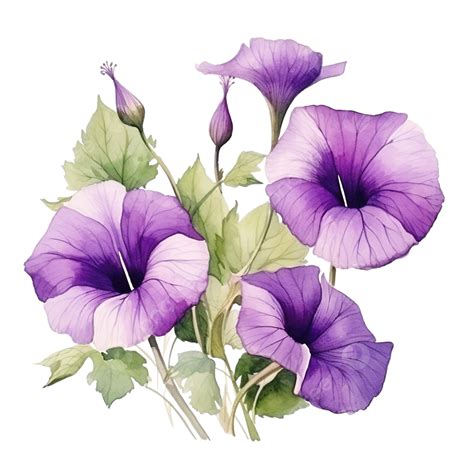 Purple Morning Glory Flowers Watercolor Illustration Flower Flora