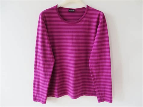 Marimekko Shirt Pink Purple Striped Sailor Women Blouse Nautical Marine