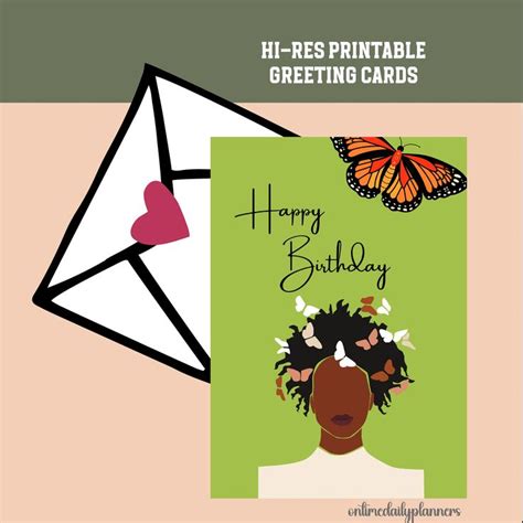 Printable Birthday Card With Butterflies African American Woman