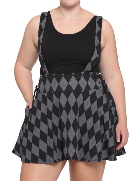 Black And Grey Argyle Lace Up Suspender Skirt Plus Size Hot Topic