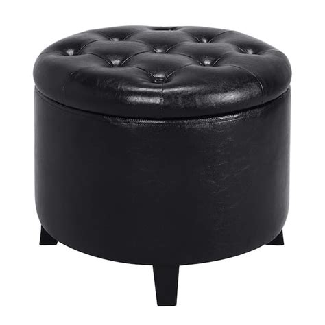 Convenience Concepts Designs4comfort Black Faux Leather Round Storage