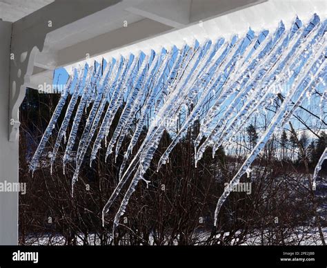 Icicles Hang From The Roof Stock Photo Alamy