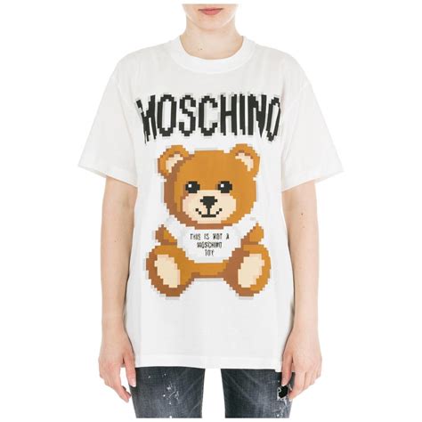 Moschino Oversized Fit Cotton T Shirt With Teddy Bear Pixel Print In