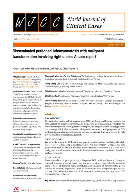 PDF Disseminated Peritoneal Leiomyomatosis With Malignant