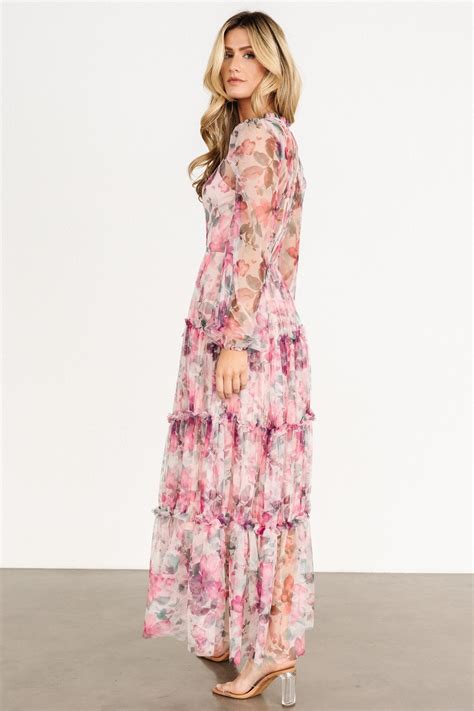 Stephanie Tiered Maxi Dress Mauve Floral Baltic Born