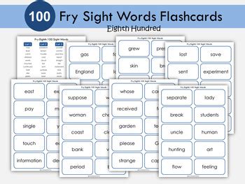 Sight Words Flashcards Fry 8th 100 High Frequency Word Cards Phonics