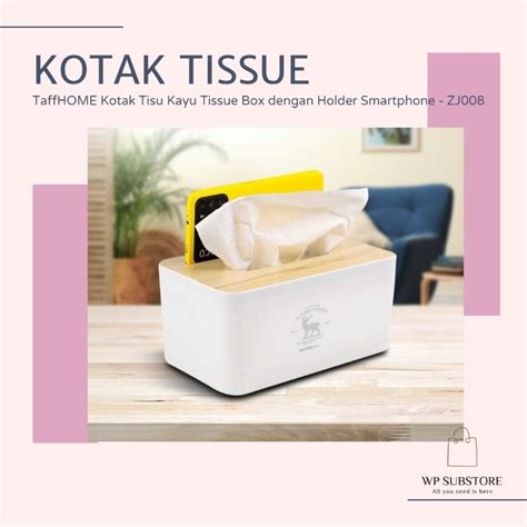 Jual Taffhome Kotak Tisu Kayu Tissue Box Dengan Holder Smartphone