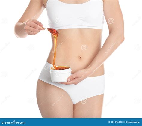 Woman Holding Hot Wax Isolated On White Epilation Procedure Stock Image Image Of Hands