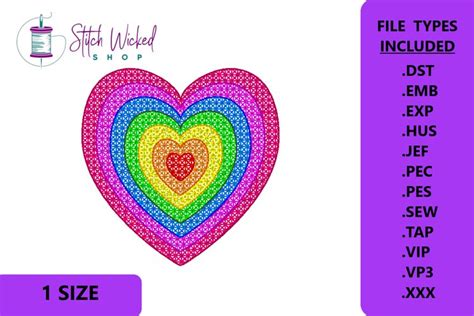 Rainbow Heart Embroidery Design Pattern Net Stitch