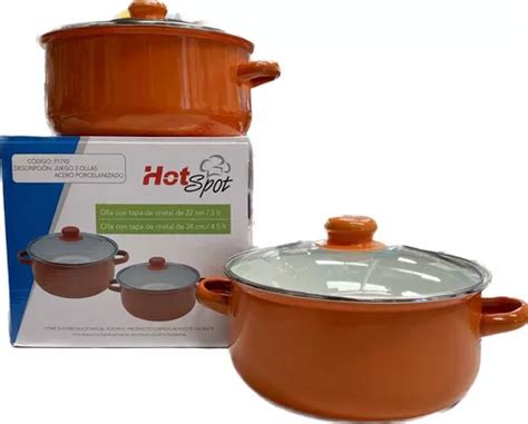 Set De 2 Ollas Tapa Cristal Porcelanizado Hot Spot Oferta Meses Sin