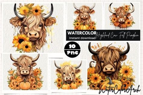 Highland Cow Fall Pumpkin Sublimation Graphic By Watercolorarch