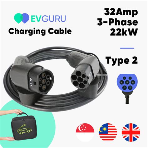 Ev Charging Cable 22kw Type 2 Type 2 32a 3 Phase 5 Metres