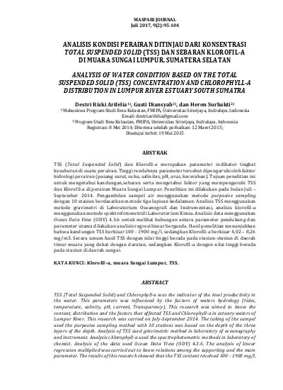 Analisis Kondisi Perairan Ditinjau Dari Konsentrasi Total Suspended