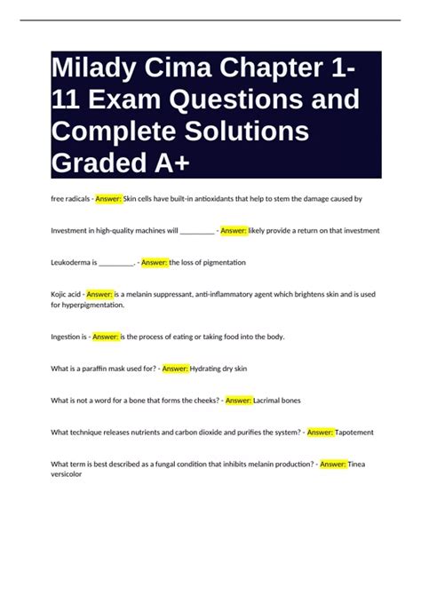 Milady Cima Chapter 1-11 Exam Questions and Complete Solutions Graded