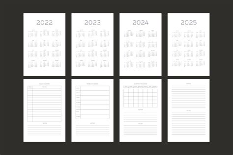 2022 2023 2024 2025 calendário e modelo de diário de planejador pessoal