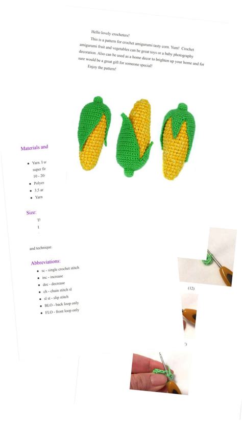 Corn Crochet Pattern Amigurumi Corn On The Cob Pattern Etsy