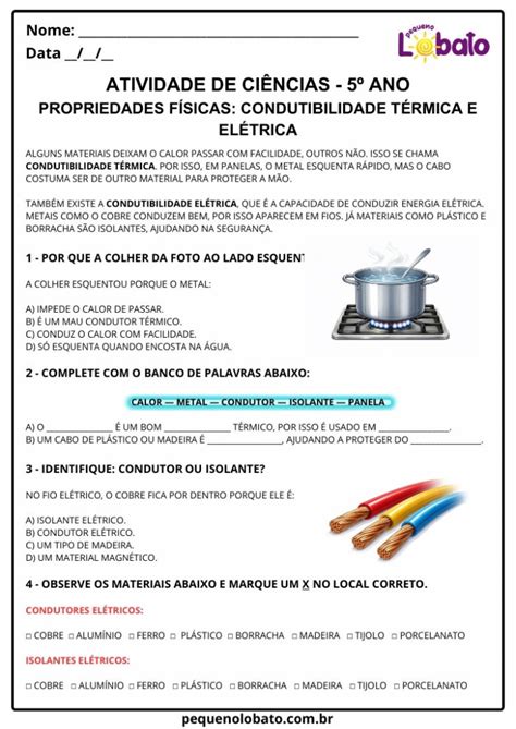 Atividades de Ciências 5º Ano – Propriedades Físicas dos Materiais ...
