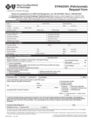 Fillable Online Synagis Palivizumab Request Form Please Fax Completed