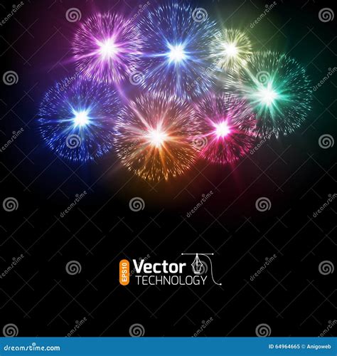 Realistic Vector Fireworks Stock Vector Illustration Of Bright 64964665