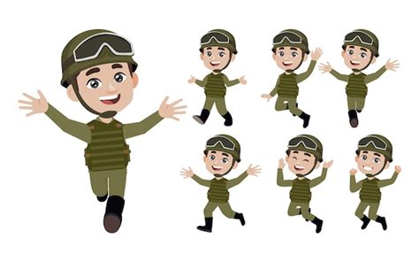 Premium Vector | Set of soldier with different poses