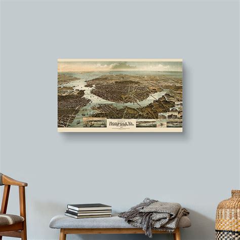 Old Bird S Eye View Map Of Norfolk Virginia 1892 Canvas Print