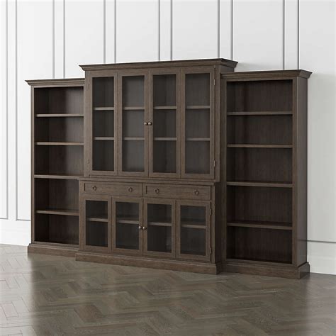 Cameo Pinot Lancaster 4 Piece Glass Door Wall Unit With Open Bookcase